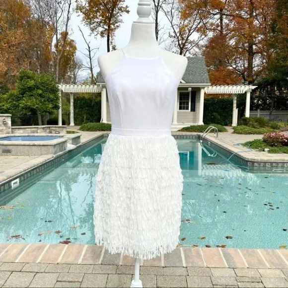 NWT Anthropologie BHLDN Aidan Mattox Prominade Fringe Mini Dress Short White 2 - Picture 4 of 12